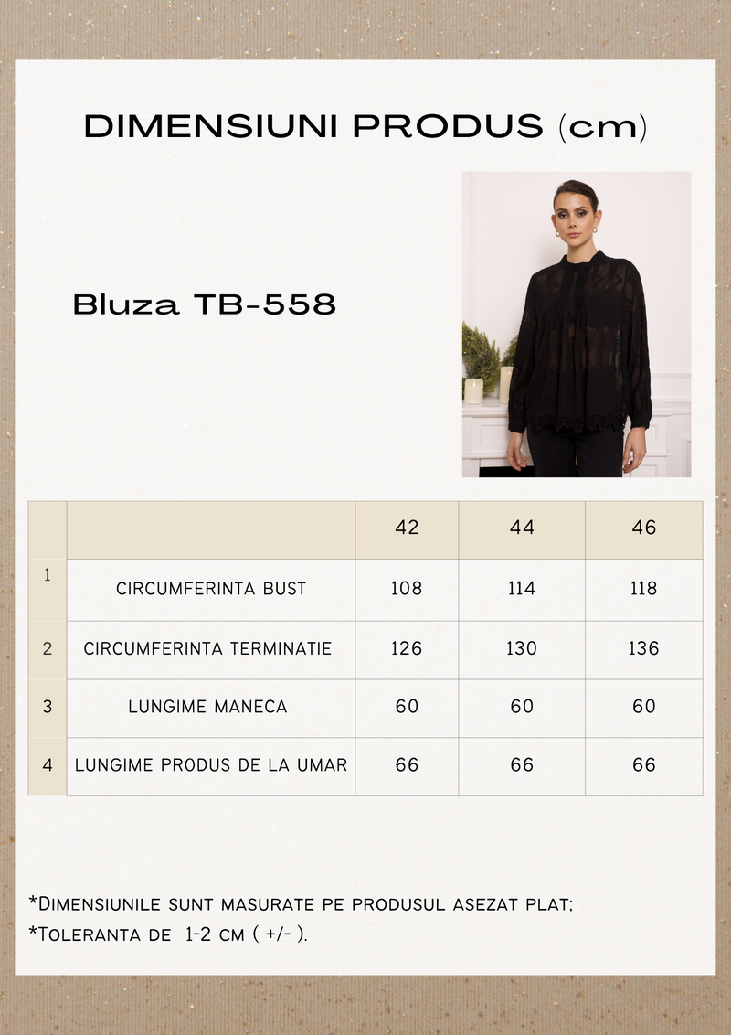 Bluză damă Plus Size elegantă cu broderie și dantelă- Negru