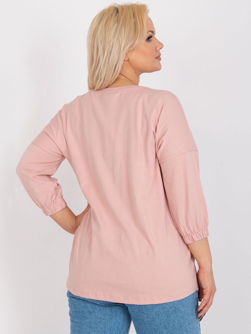 Bluză damă Plus Size tip tunică asimetrică- Roz Antic