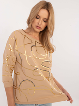 Bluză damă cu print abstract- Camel