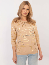 Bluză damă cu print abstract- Camel