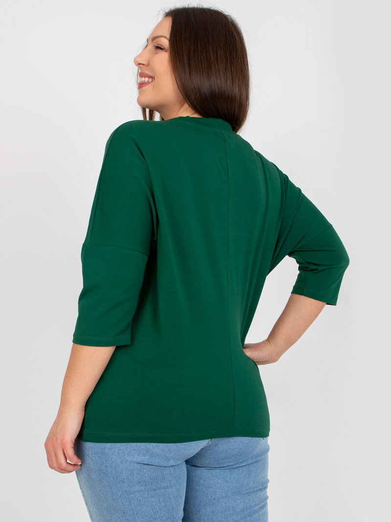Bluză femei Mărime Mare cu print și șnur auriu- Verde