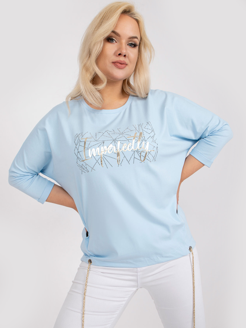 Bluză femei Mărimi Mari cu print și șnur fantezie- Bleu