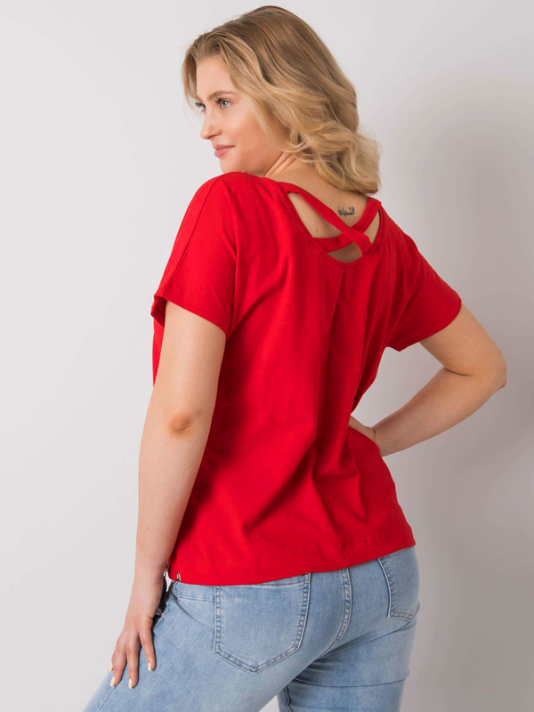 Bluză femei Mărimi Mari cu print și spate decoltat- Roșu