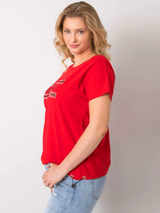 Bluză femei Mărimi Mari cu print și spate decoltat- Roșu