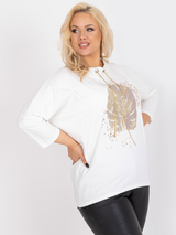 Bluză femei Mărimi Mari cu print auriu și șnur- Ecru