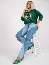 Bluză femei Plus Size cu mânecă raglan și print auriu- Verde