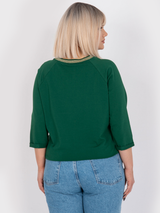 Bluză femei Plus Size cu mânecă raglan și print auriu- Verde