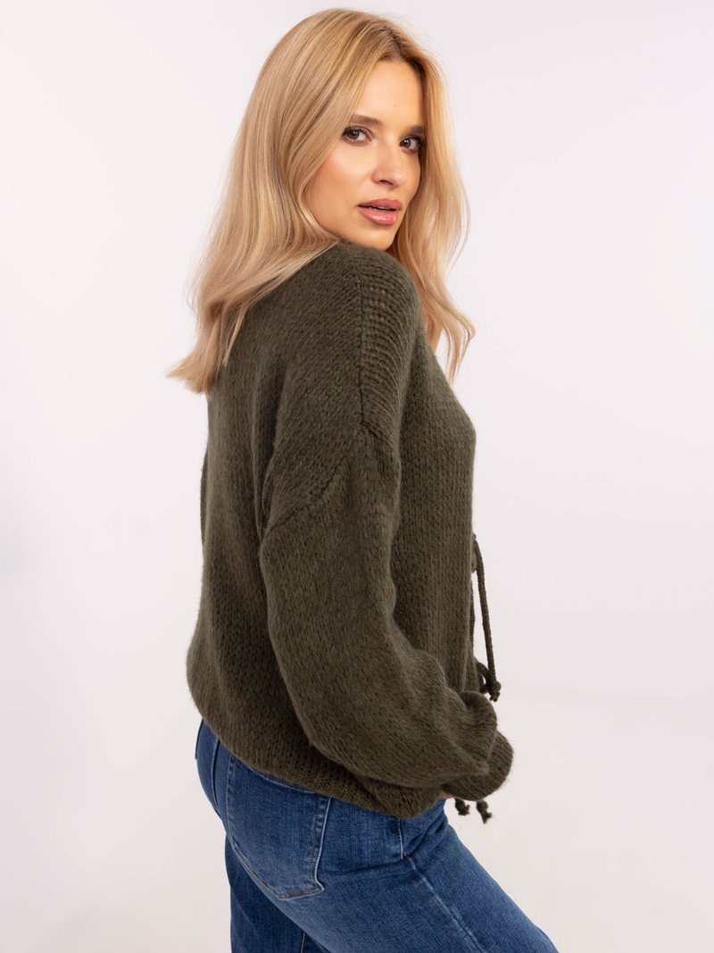 Cardigan damă Plus Size cu șnur fantezie- Kaki