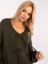 Cardigan damă Plus Size cu șnur fantezie- Kaki