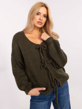 Cardigan damă Plus Size cu șnur fantezie- Kaki