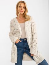 Cardigan damă ajurat cu lână- Bej Deschis