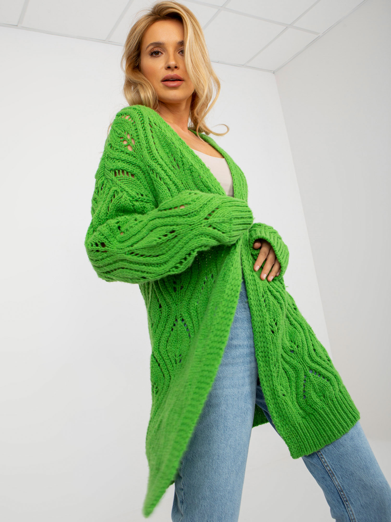 Cardigan damă ajurat cu lână- Verde