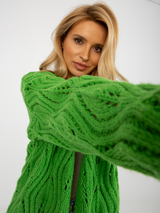 Cardigan damă ajurat cu lână- Verde
