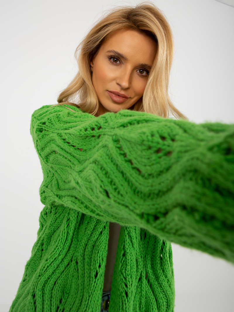 Cardigan damă ajurat cu lână- Verde