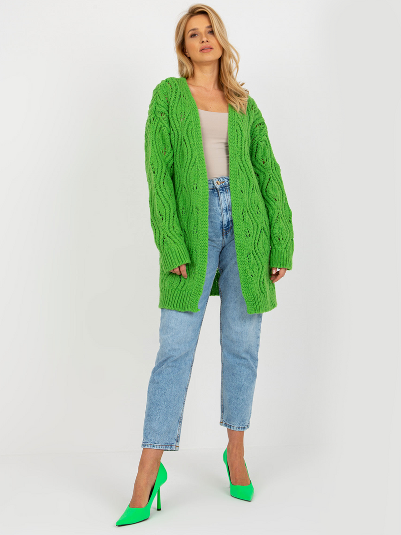 Cardigan damă ajurat cu lână- Verde
