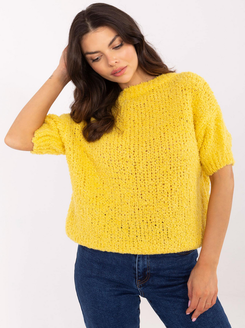 Pulover damă Oversize cu mânecă scurtă- Galben