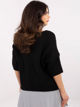 Pulover damă Plus Size cu decolteu V și mânecă scurtă- Negru