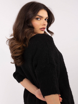 Pulover damă Plus Size cu decolteu V și mânecă scurtă- Negru