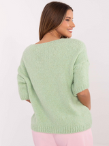 Pulover damă Plus Size cu decolteu V și mânecă scurtă- Verde Fistic