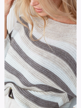 Pulover damă Plus Size tricotat cu dungi- Bej/ Crem/ Capucino