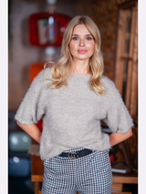 Pulover damă chimono cu mânecă scurtă- Bej