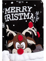 Pulover damă de Crăciun cu ren și pompon- Negru