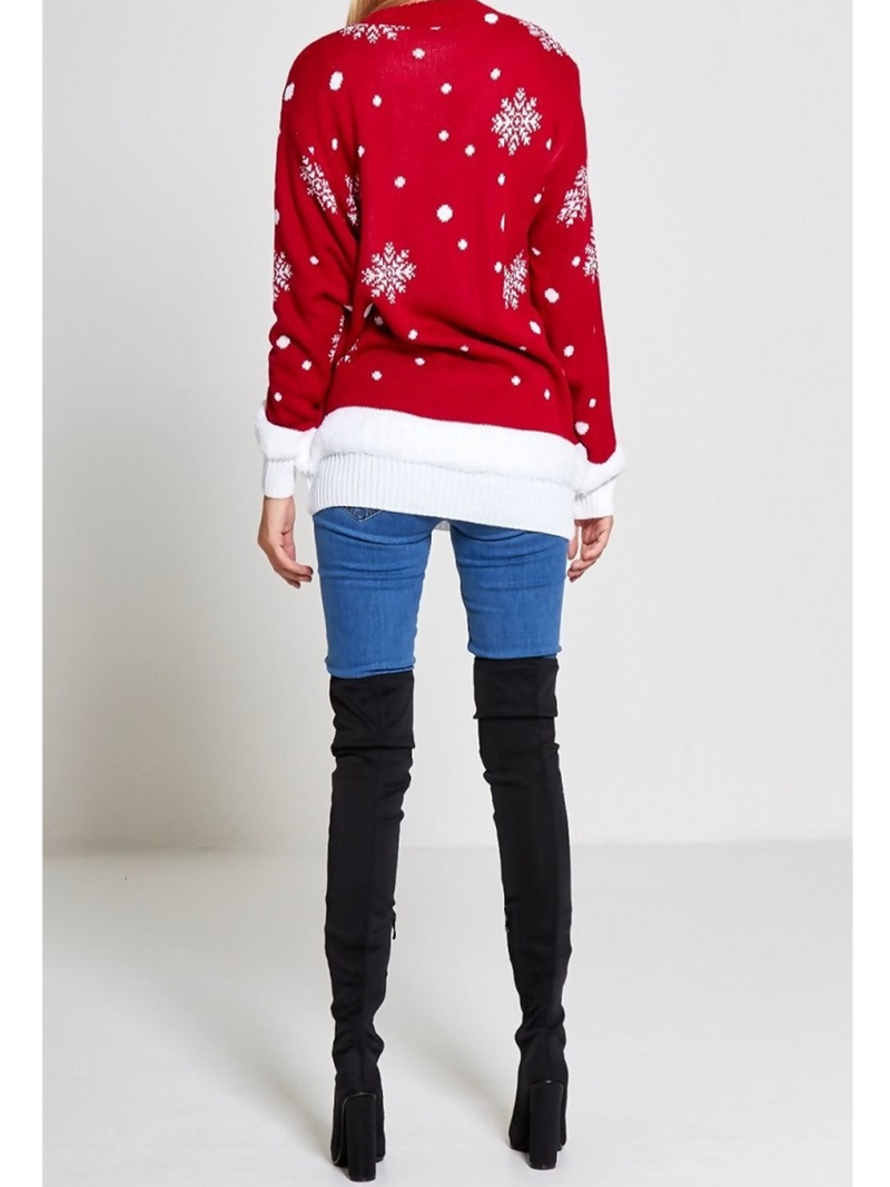 Pulover damă de Crăciun cu ren și pompon- Roșu