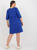 Rochie damă Plus Size cu broderie pe mâneci- Albastru