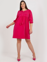 Rochie damă Plus Size cu broderie pe mâneci- Fucsia