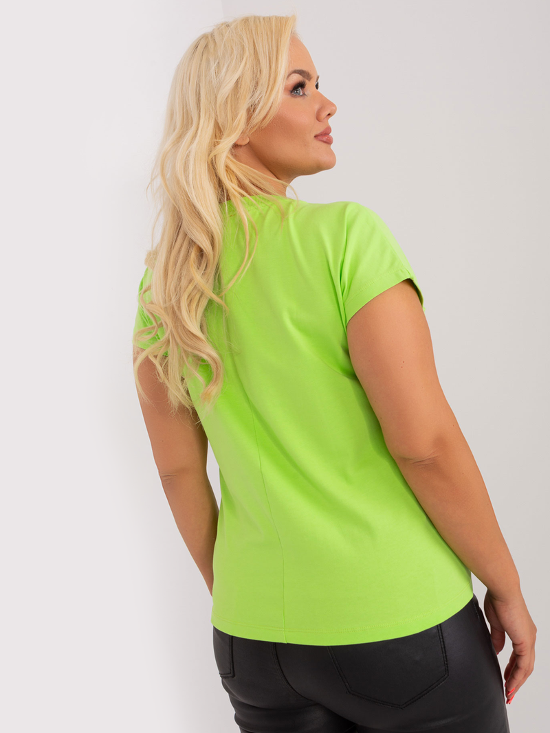 Tricou damă Plus Size cu decolteu V și nasturi- Verde Lime