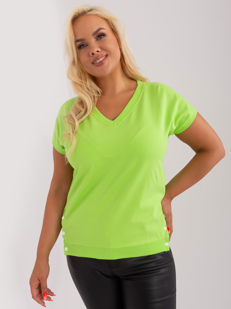 Tricou damă Plus Size cu decolteu V și nasturi- Verde Lime