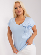 Tricou damă Plus Size cu fundiță aplicată- Ciel