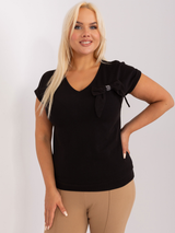 Tricou damă Plus Size cu fundiță aplicată- Negru