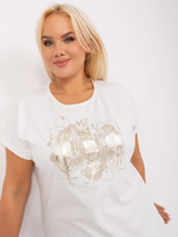 Tricou damă Plus Size cu print auriu- Ecru