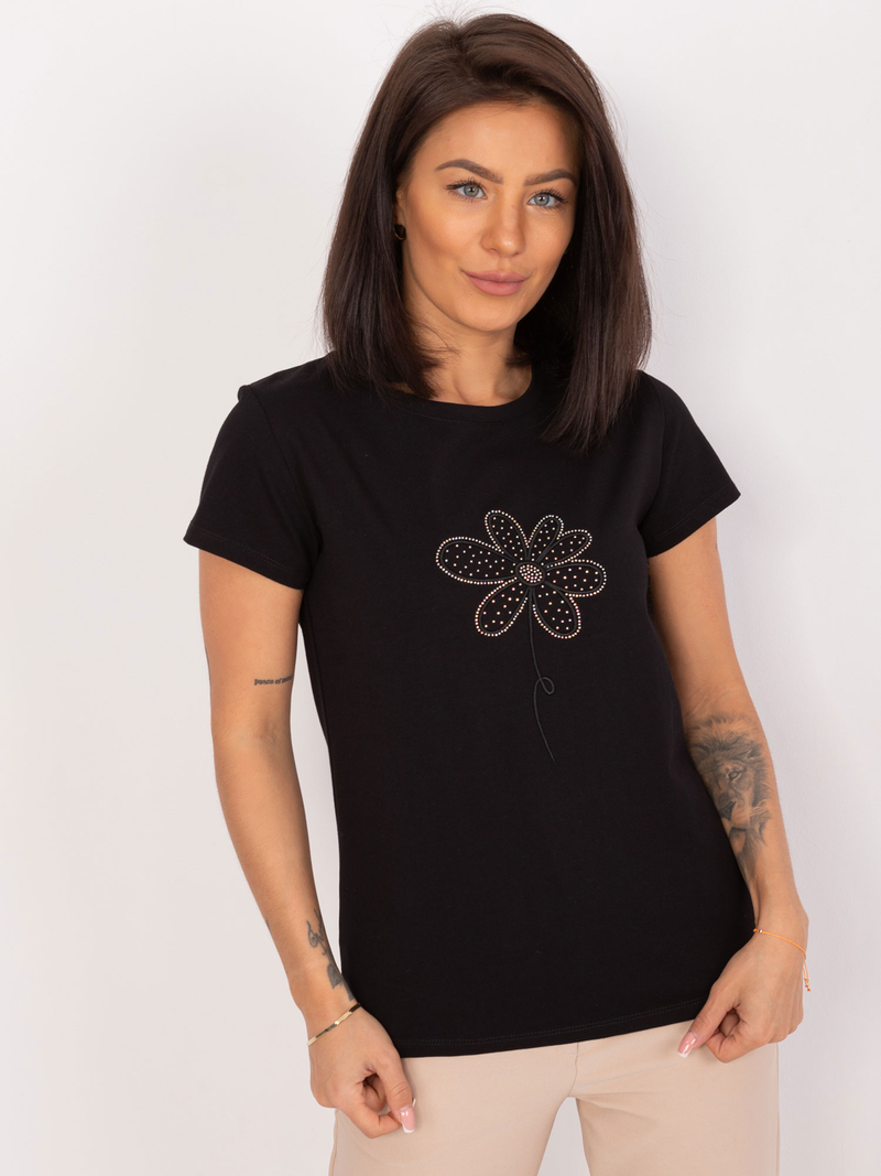 Tricou damă cu floare- Negru