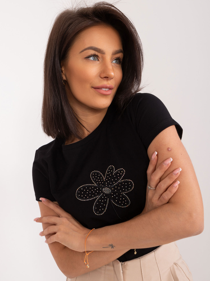 Tricou damă cu floare- Negru