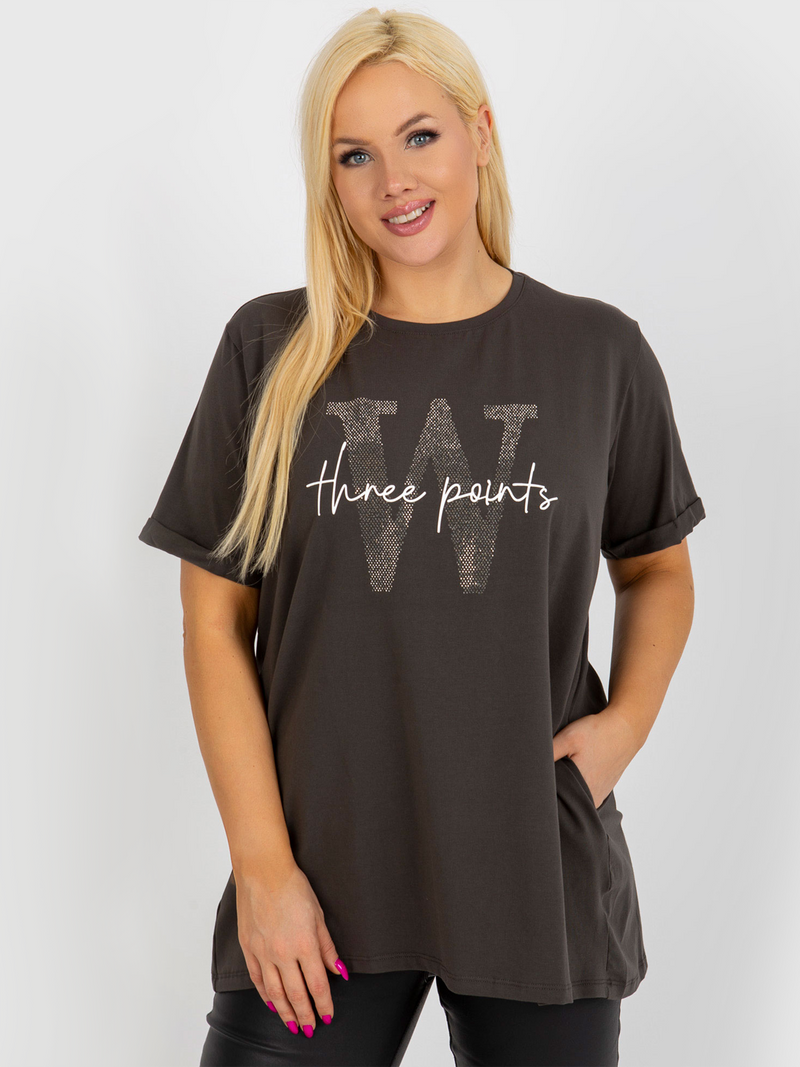 Tunică damă Plus Size cu mânecă scurtă- Maro