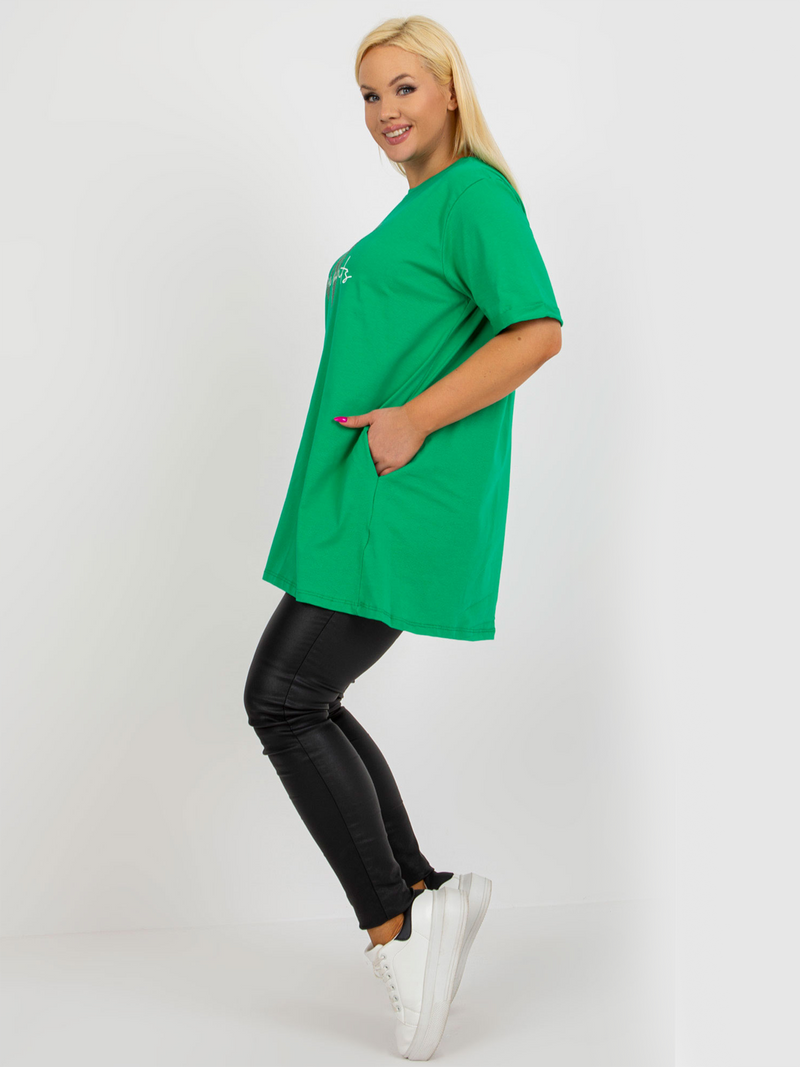 Tunică damă Plus Size cu mânecă scurtă- Verde