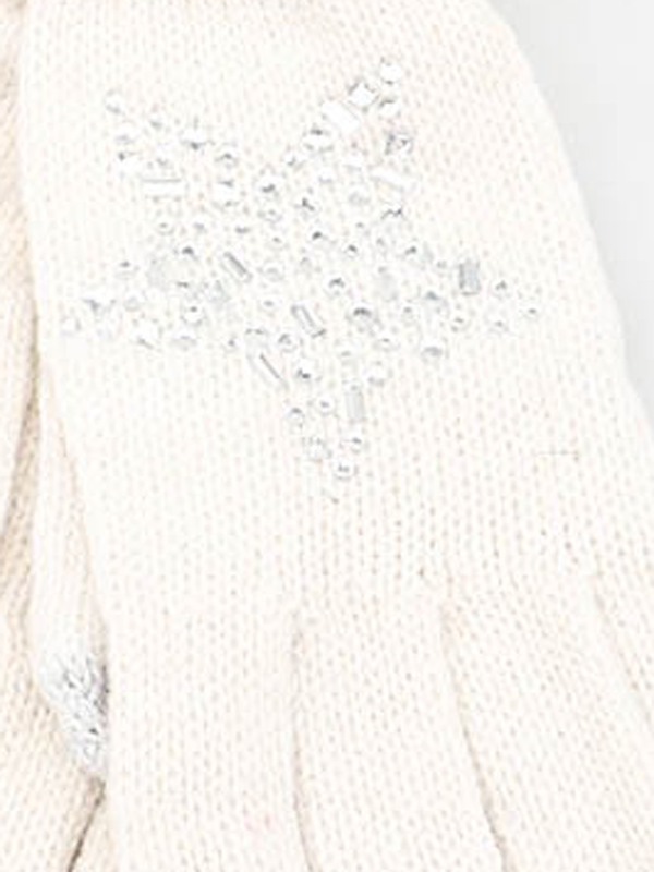 Mănuși damă tricotate cu stea din ștrasuri- Alb ivoire