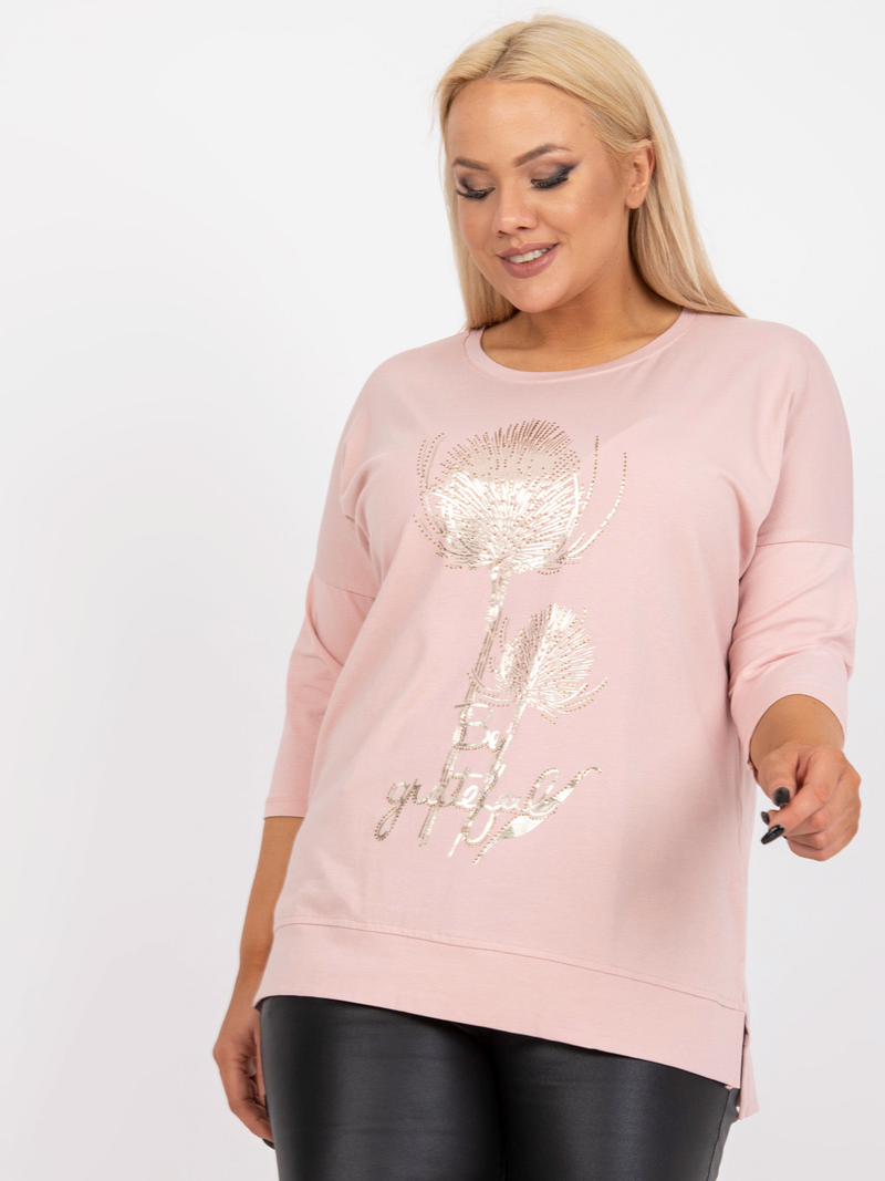 Bluză damă Mărimi Mari asimetrică imprimată- Roz pudră