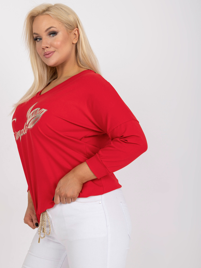 Bluză damă Mărimi Mari cu print și decolteu V- Roșu