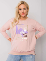 Bluză damă Plus Size asimetrică cu print- Roz Pudră