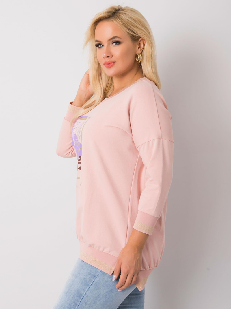 Bluză damă Plus Size asimetrică cu print- Roz Pudră
