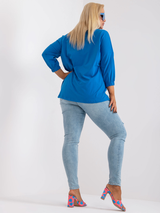 Bluză damă Plus Size tip tunică asimetrică- Albastru