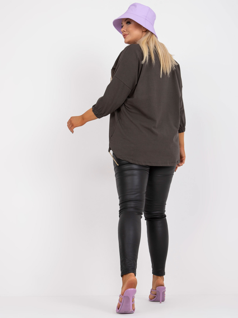 Bluză damă Plus Size tip tunică asimetrică- Maro