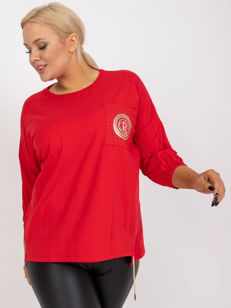 Bluză damă Plus Size tip tunică asimetrică- Roșu