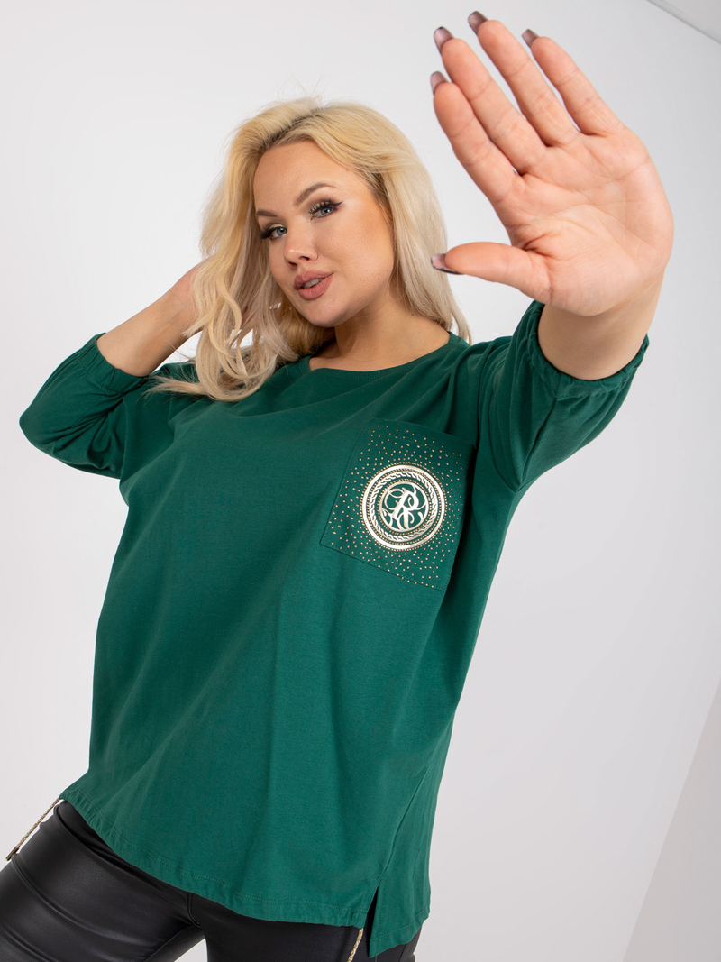 Bluză damă Plus Size tip tunică asimetrică- Verde