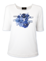 Bluză damă albă cu imprimeu floral și strasuri