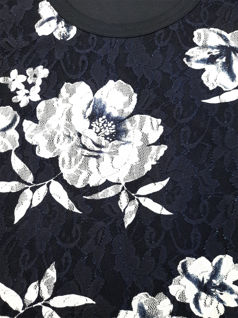 Bluză damă bleumarin cu dantelă și motiv floral