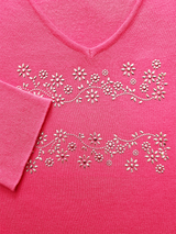 Bluză damă  din tricot fin roz cu ornament